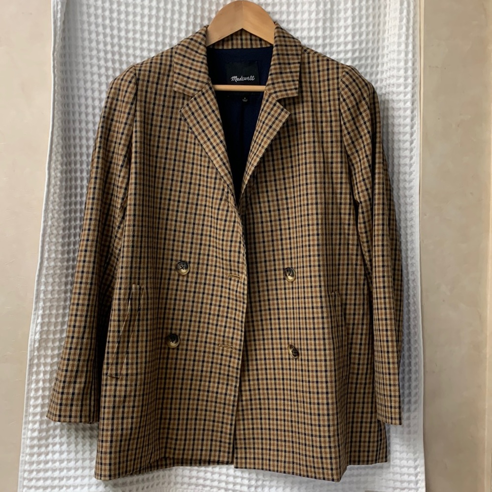 Madewell Double Breasted Caldwell Blazer, Houndstooth Check, sz M